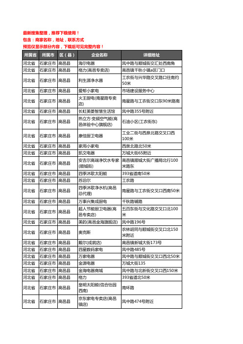新版河北省石家庄市高邑县家用电器企业公司商家户名录单联系方式地址大全103家