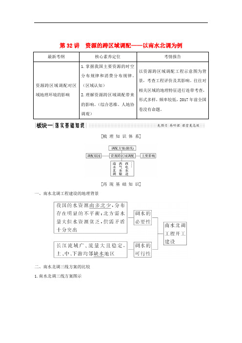(江苏专用)2020版高考地理总复习 第32讲 资源的跨区域调配——以南水北调为例教案(含解析)新人教版
