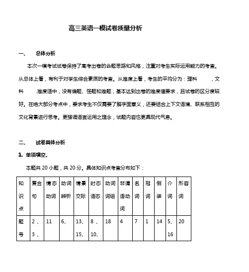 高三英语一模试卷质量分析