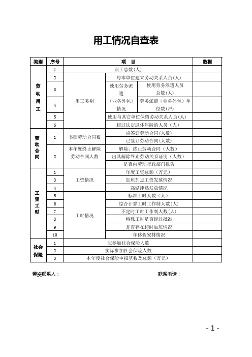 用工情况自查表