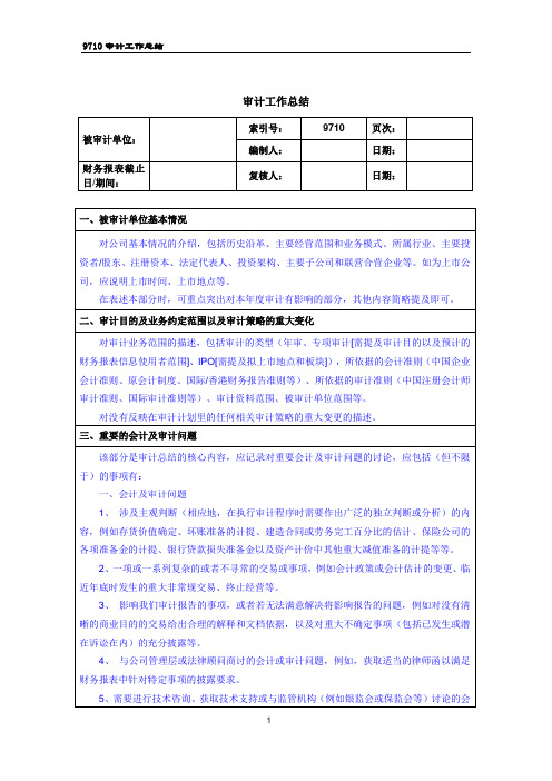 审计工作底稿模板-9710审计工作总结-2020-XX公司