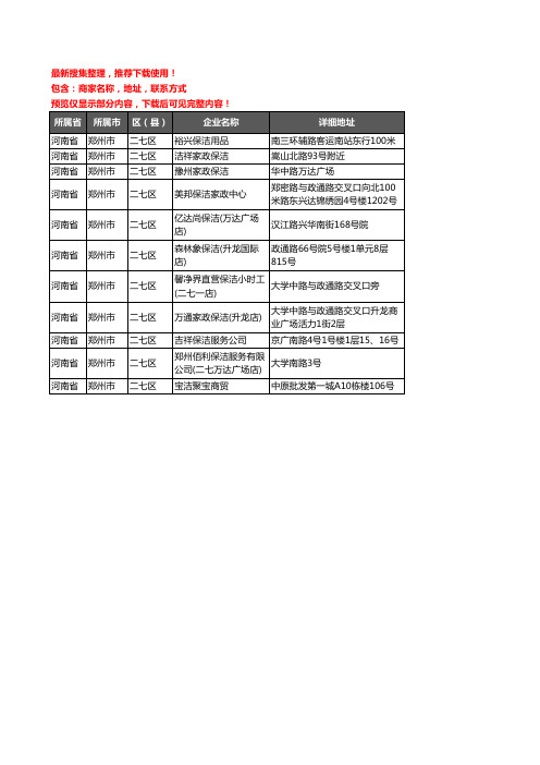 新版河南省郑州市二七区保洁企业公司商家户名录单联系方式地址大全11家