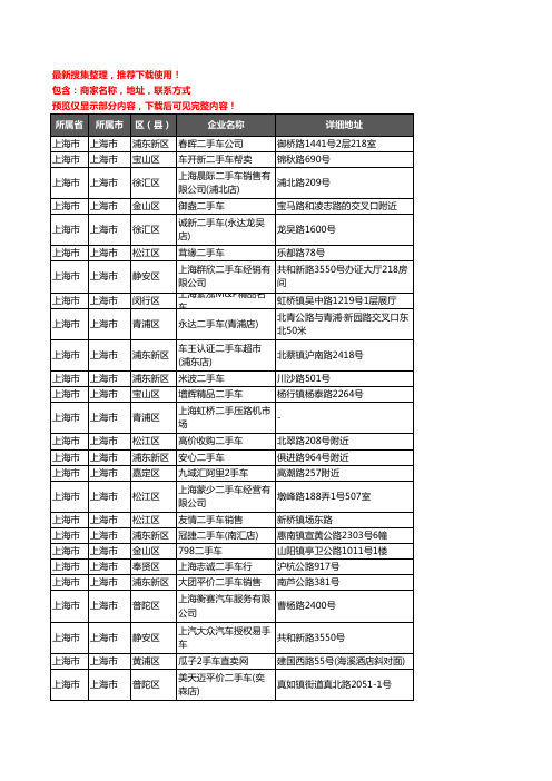 新版上海市上海市二手车企业公司商家户名录单联系方式地址大全600家