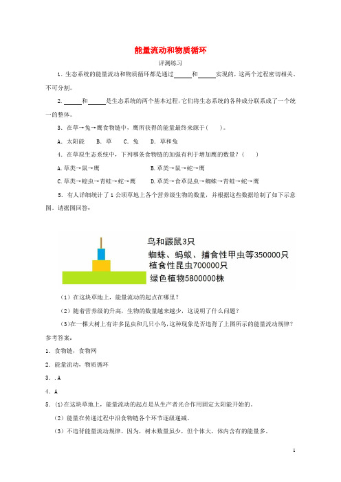 八年级生物下册 6.2.3 能量流动和物质循环评测练习(无答案)(新版)济南版