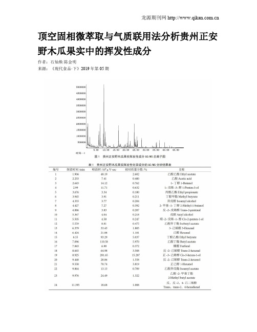 顶空固相微萃取与气质联用法分析贵州正安野木瓜果实中的挥发性成分