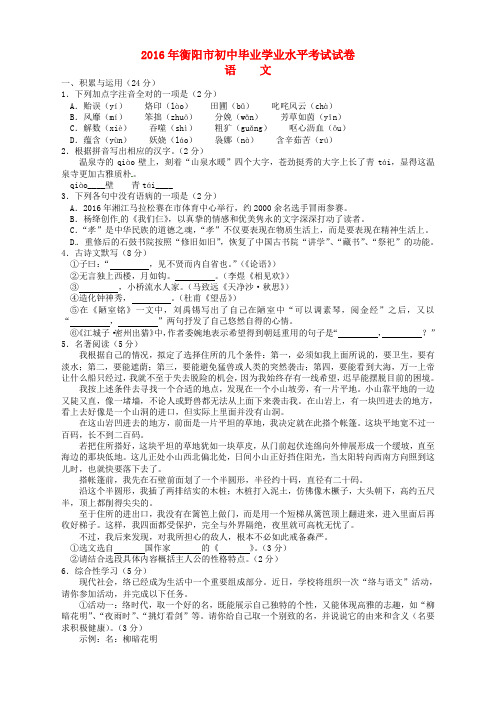 湖南省衡阳市2016年中考语文真题试题(含答案)