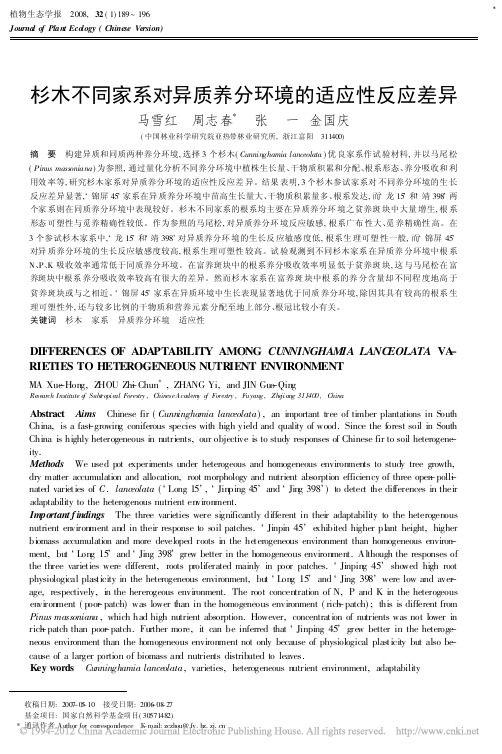 杉木不同家系对异质养分环境的适应性反应差异