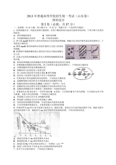 2013年全国高考理综试题及答案-山东卷
