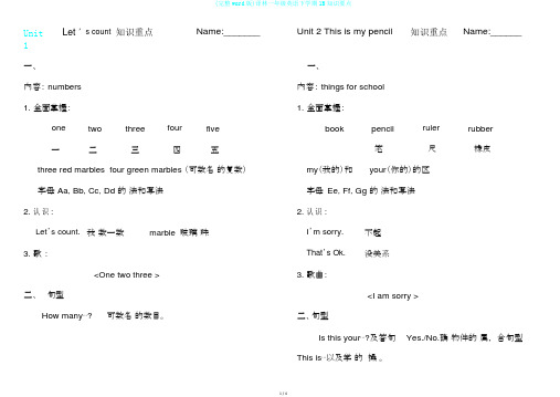 (完整word版)译林一年级英语下学期1B知识要点