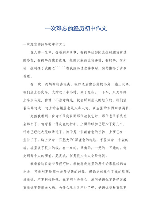 一次难忘的经历初中作文