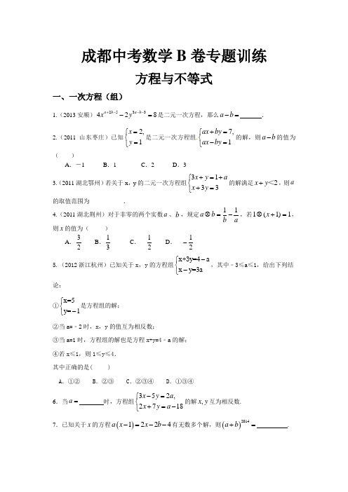 成都中考数学B卷专题训练 方程与不等式