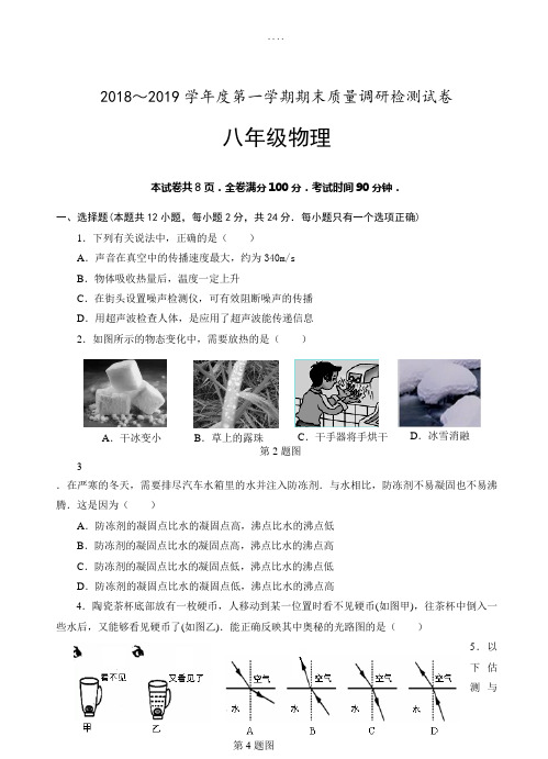 最新南京市高淳区2018-2019学年八年级上期末物理质量调研检测试卷(有答案)