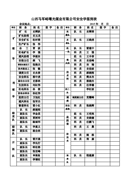 山西马军峪曙光煤业有限公司例会签到表