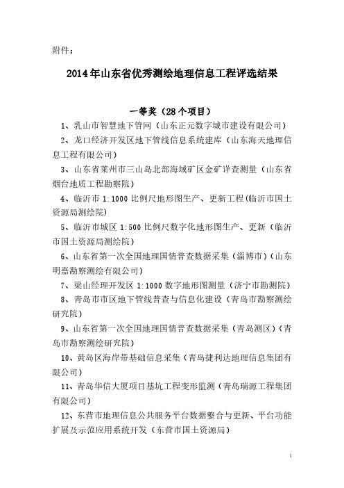 2014年山东省优秀测绘地理信息工程评审结果
