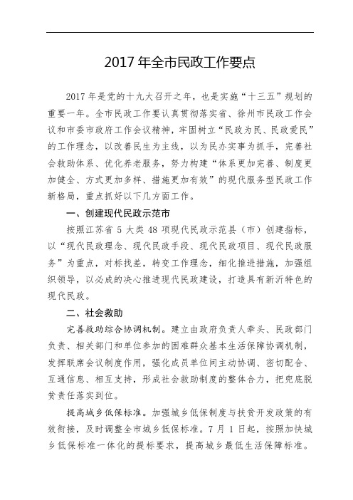 2017年全市民政工作要点