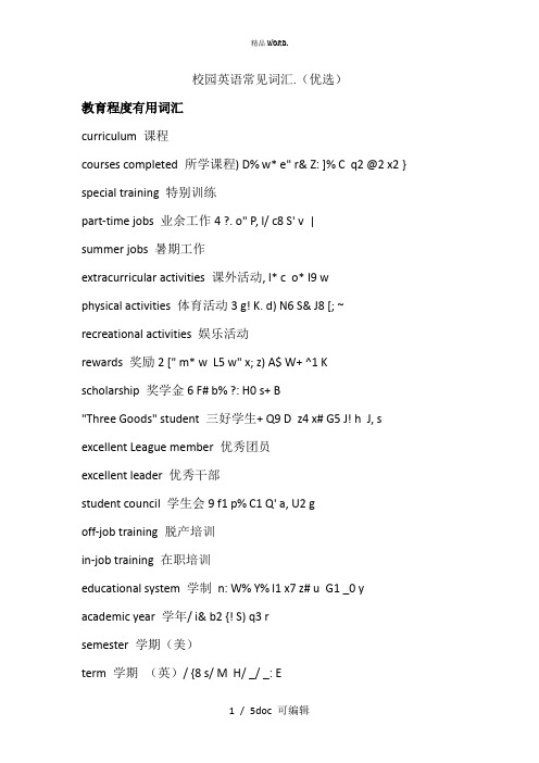 校园英语常见词汇甄选