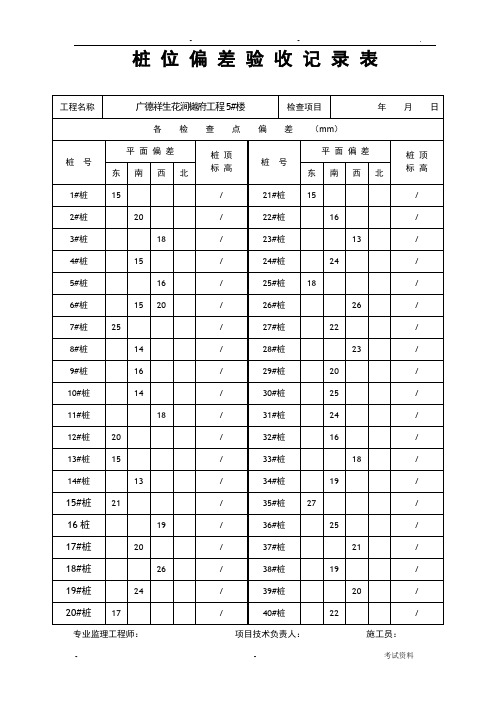 桩位偏差验收记录簿表