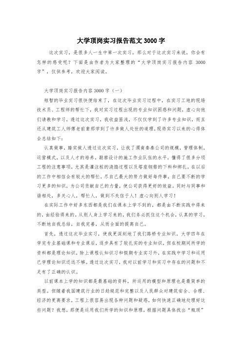 大学顶岗实习报告范文3000字