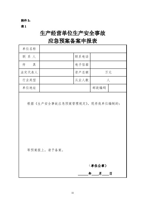 应急预案备案申请表登记表