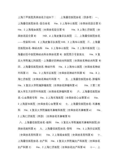 上海三甲医院具体排名介绍如下