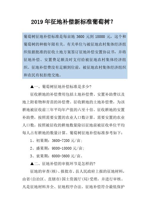 2019年征地补偿新标准葡萄树？