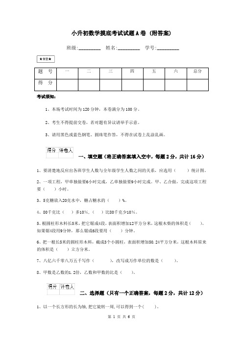 小升初数学摸底考试试题A卷 (附答案)