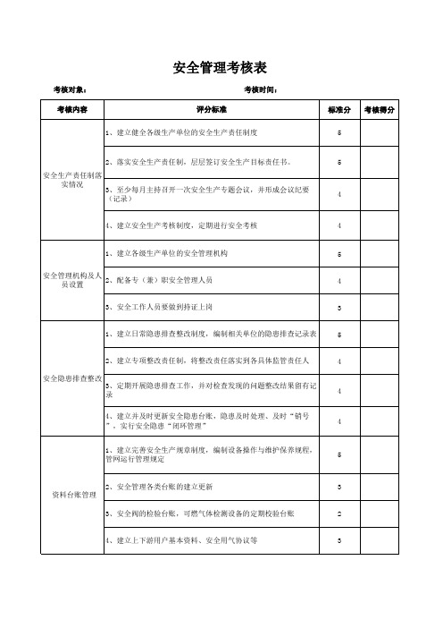 安全管理考核表