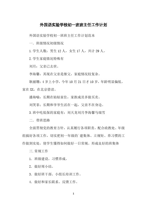 外国语实验学校初一班班主任工作计划