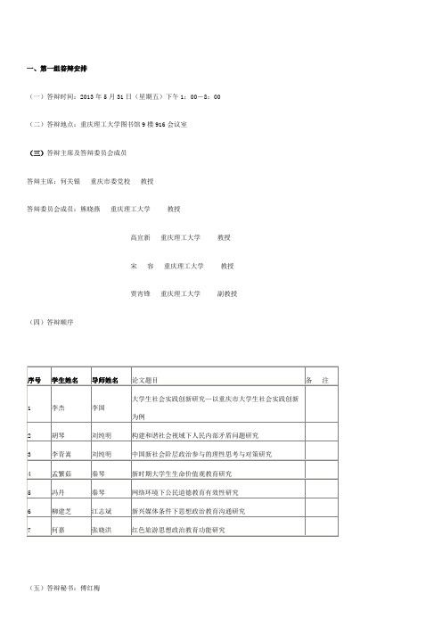 [重庆理工大学2013-5]关于思政学院2010级硕士研究生答辩安排的通知