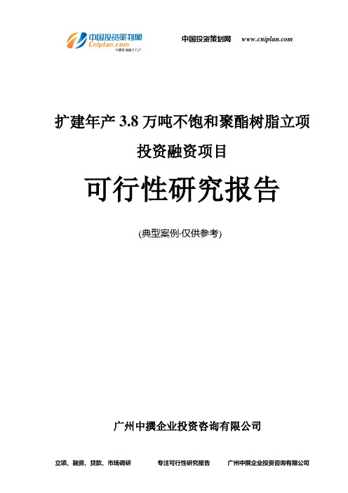 扩建年产3.8万吨不饱和聚酯树脂融资投资立项项目可行性研究报告(非常详细)