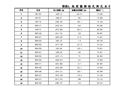 钻孔水位一览表