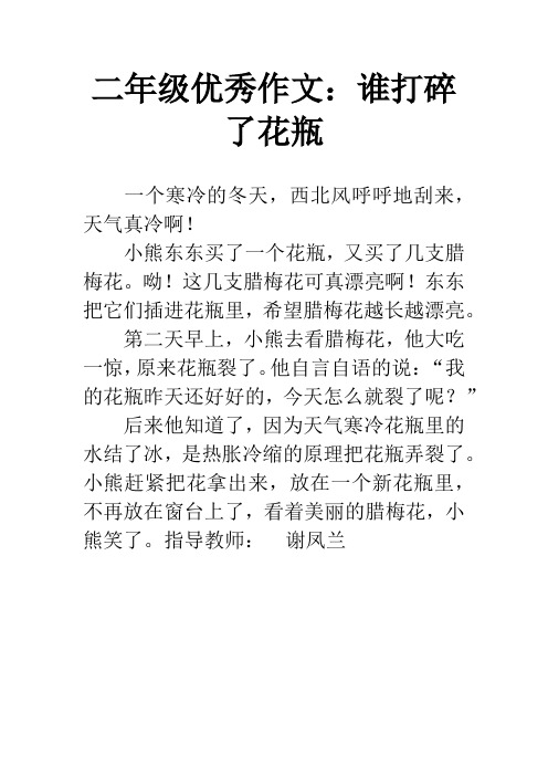 二年级优秀作文：谁打碎了花瓶