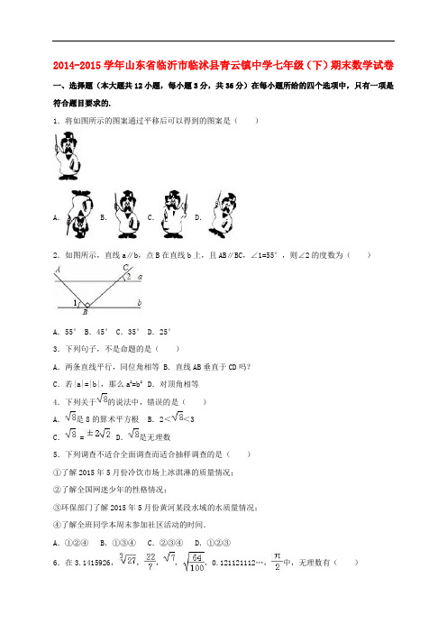 山东省临沂市临沭县青云镇中学七年级数学下学期期末试卷(含解析) 新人教版