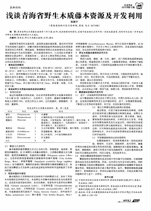 浅谈青海省野生木质藤本资源及开发利用