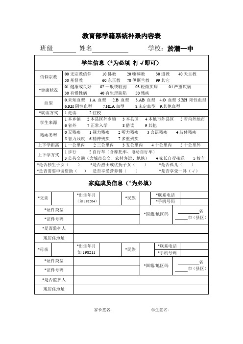 教育部学籍系统补录内容表(自制统计表)