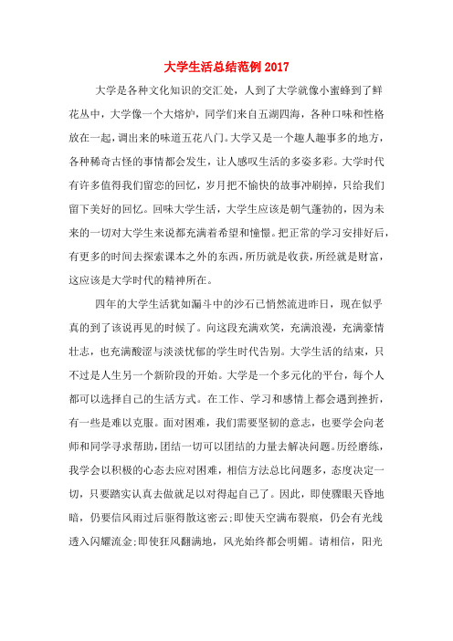 大学生活总结范例2017
