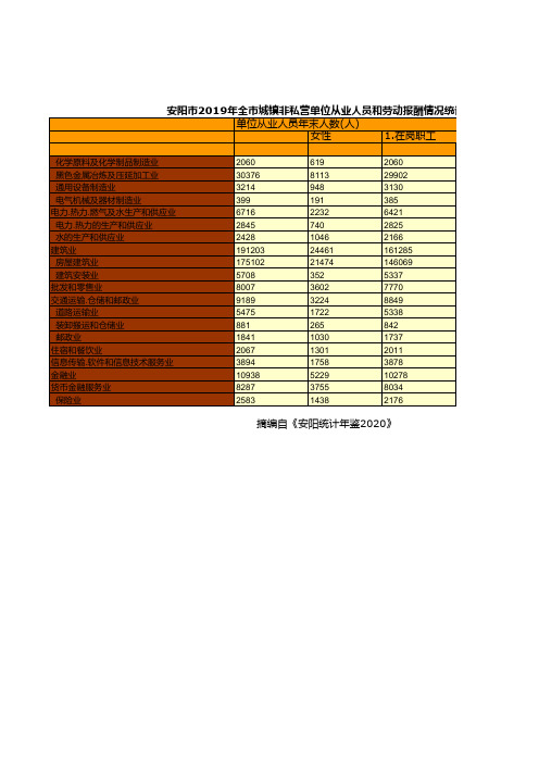 安阳市年鉴2020：2019年全市城镇非私营单位从业人员和劳动报酬情况统计(二)