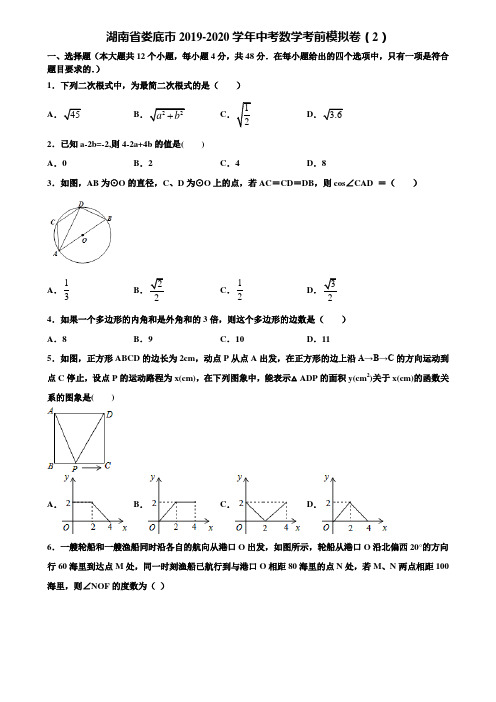 湖南省娄底市2019-2020学年中考数学考前模拟卷(2)含解析