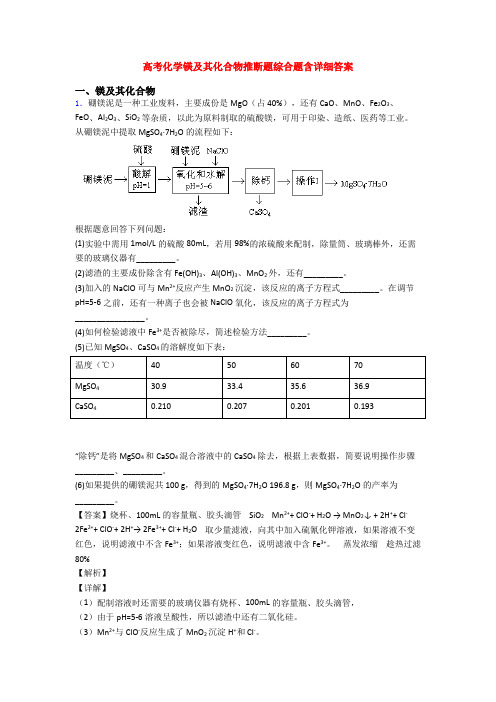 高考化学镁及其化合物推断题综合题含详细答案
