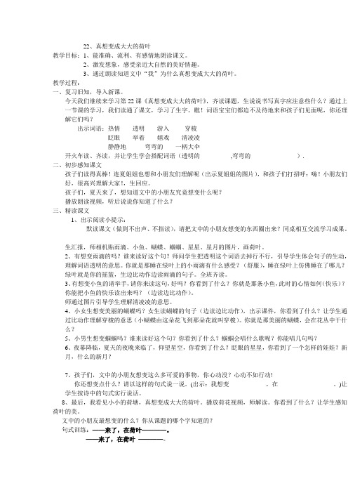 苏教小学语文二年级下册《 22 真想变成大大的荷叶》教案_0
