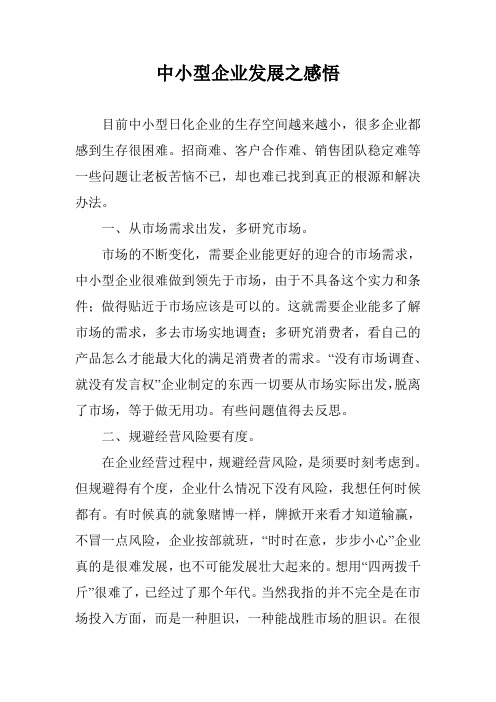 中小型企业发展之感悟