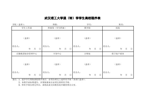 武汉理工大学 退(转)学学生离校程序表 (2)