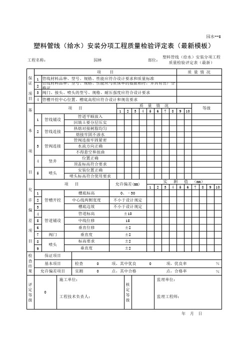 塑料管线(给水)安装分项工程质量检验评定表(最新模板)