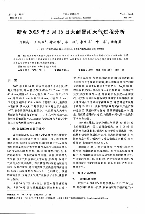 新乡2005年5月16日大到暴雨天气过程分析