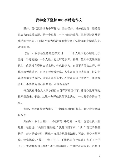 我学会了坚持800字精选作文