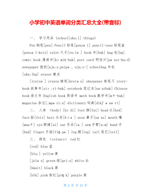 小学初中英语单词分类汇总大全(带音标)