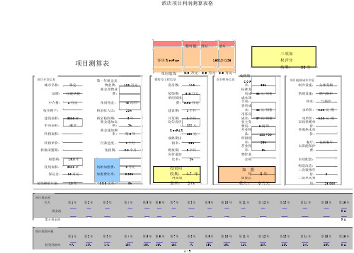 酒店项目收益测算表格