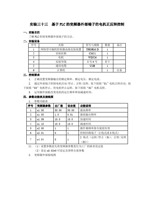 PLC控制实验--基于PLC的变频器外部端子的电机正反转控制