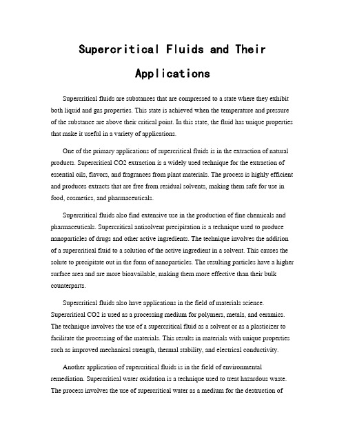 Supercritical Fluids and Their Applications