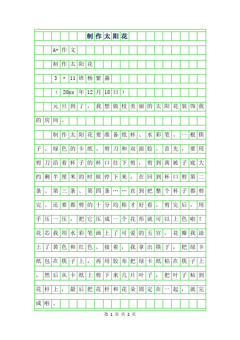 年小学生优秀记事作文-制作太阳花